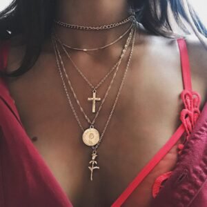 Cross rose combination multi-layer necklace