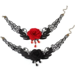 Dark Wind Gothic Rose Flower Lace Necklace Collar