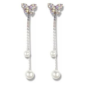 Sterling Silver Needle Color Bow Earrings Female Korean Temperament all-Match Pearl
