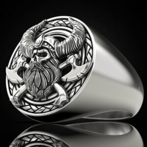 Nordic mythology of man’s ring with ancient Viking skeleton