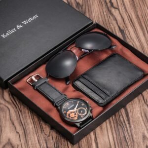 New Men’s Quartz Watch Set Glasses Wallet Gift Set Box